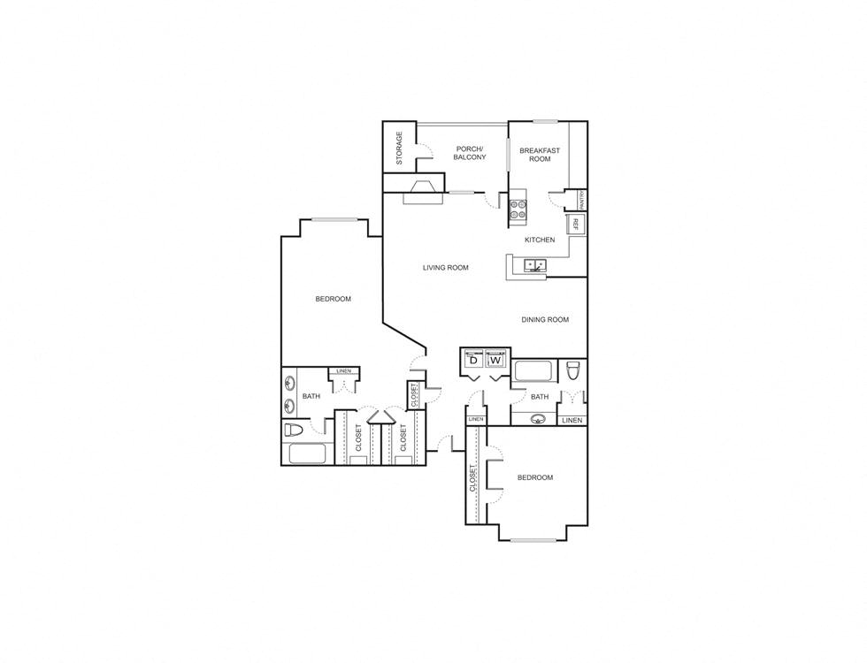 Floor plan for 2 beds, 2 baths, 1350 sqft